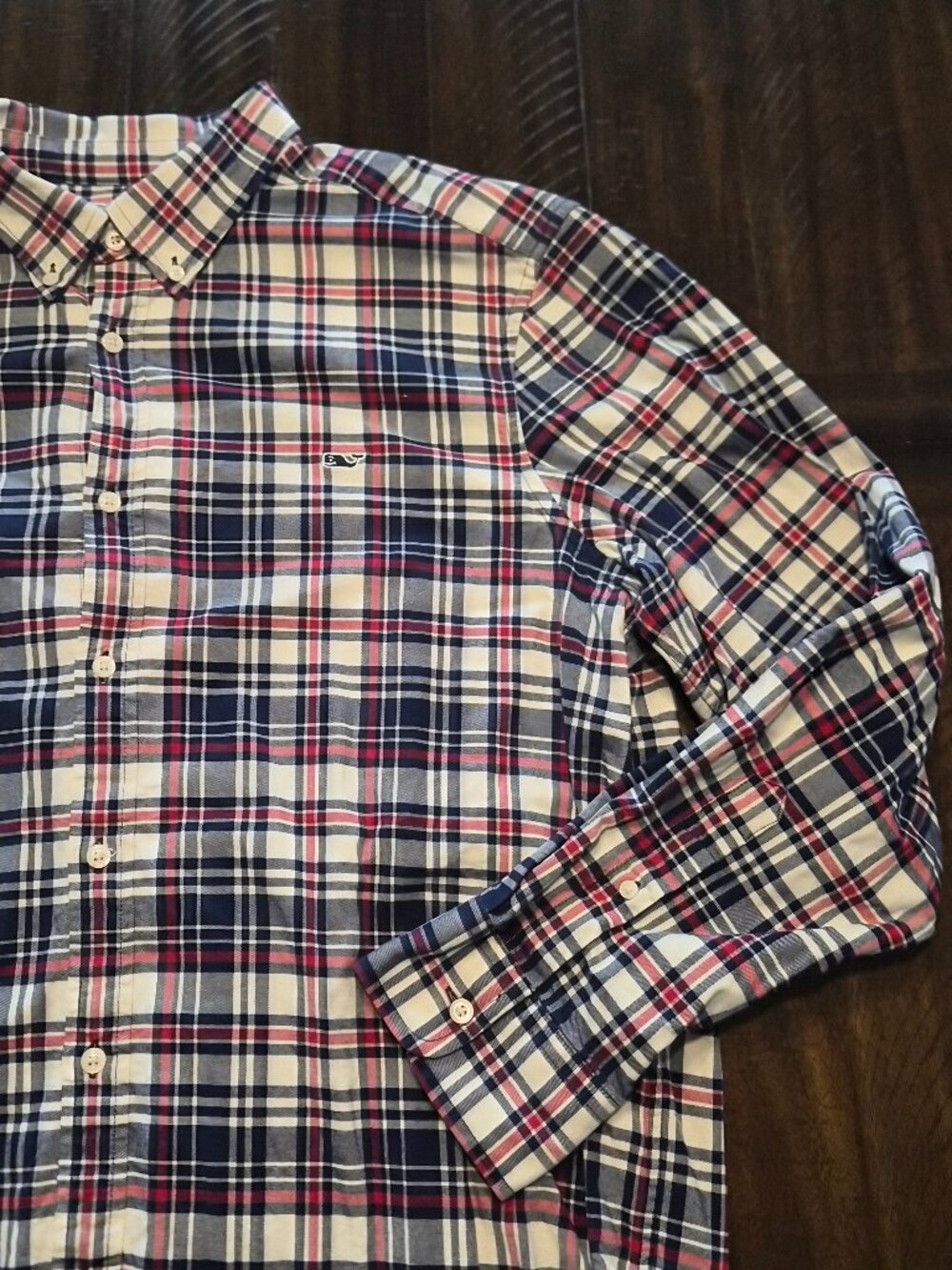 Vineyard Vines Classic Fit Whale Shirt Mens Size XL Red Blue Plaid Preppy G922